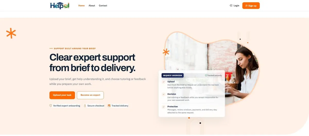 The Helpal homepage: clear expert support from brief to delivery